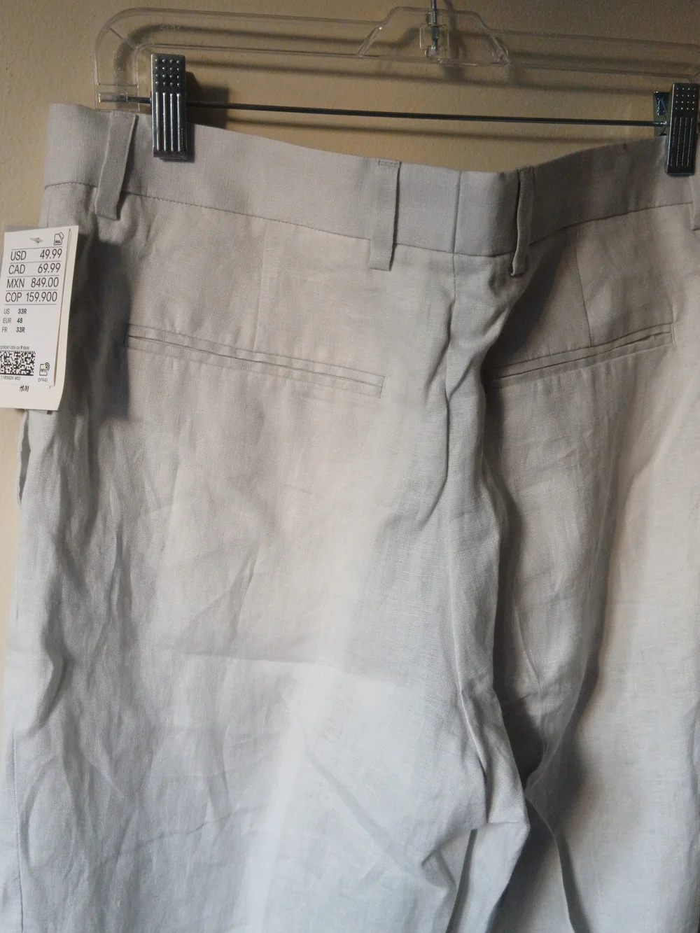 H&M Men's Light Beige Linen Flat Front Trouser Pants